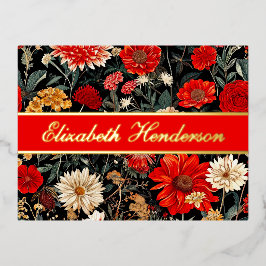 Red and Cream Blommigt Stationery Foil Postcard