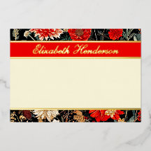 Red and Cream Blommigt Vågrät Foil Stationery