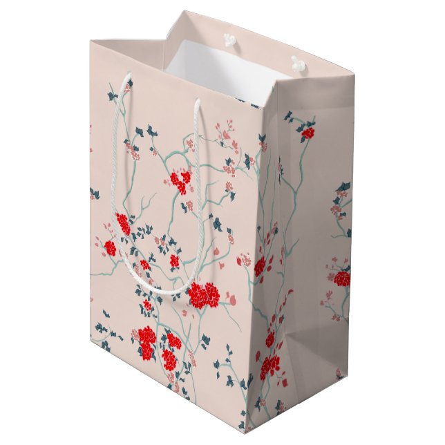 Red and Cream Chinoiserie Blommigt Gift Bag (Baksidan Vinklad)