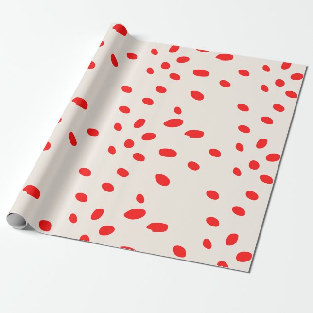 Red and Cream Doted Helgdag Wrapping Papper Presentpapper (Utrullad)