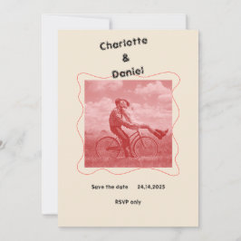 Red and Cream Modern Minimalist Roligt Retro Bröll Inbjudningar