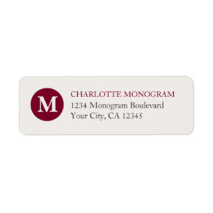 Red and Cream Monogram Returadress Etikett