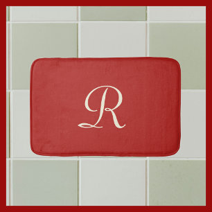 Red and Cream Monogrammed Plush Bath Mat Badrumsmatta