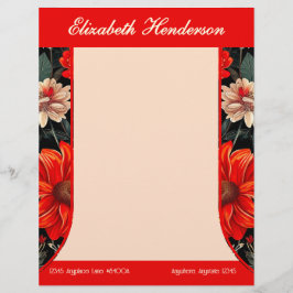 Red and Cream Mörk Blommigt Letterhead Brevhuvud