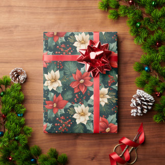 Red and Cream Poinsettias with Berries Presentpapper
