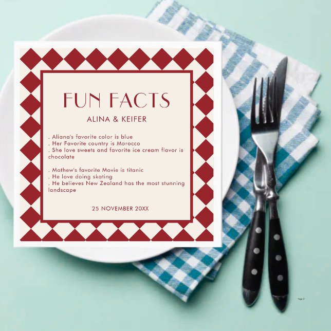 Red and Cream Retro Bold Roligt Facts Bröllop Pappersservett (Skapare uppladdad)