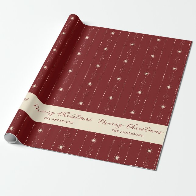 Red and Cream Stars God jul Presentpapper (Utrullad)