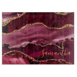 Red and Faux Guld Glitter Marble Agate