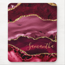 Red and Faux Guld Glitter Marble Agate