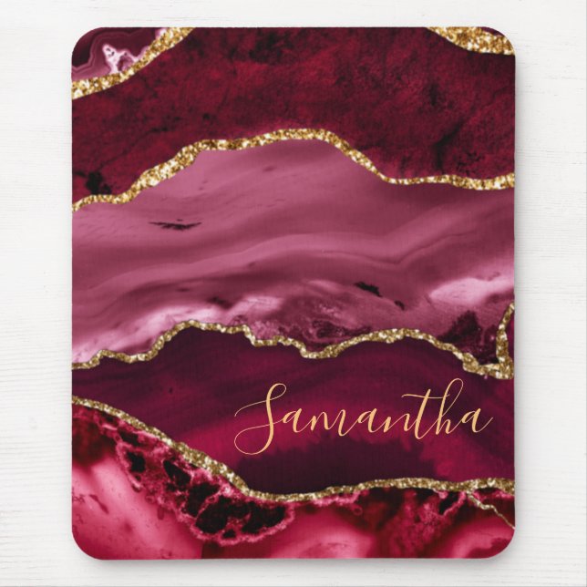 Red and Faux Guld Glitter Marble Agate Musmatta (Framsidan)