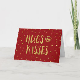 Red and Faux Guld Hugs & Kisses Hearts Valentine Helgkort