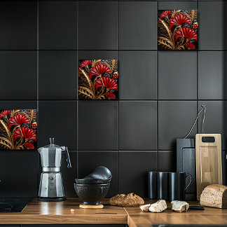 Red and Gold Art Deco  Kakelplatta