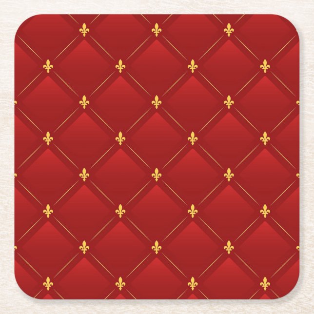Red and Gold Art Nouveau Pattern Underlägg Papper Kvadrat (Framsidan)