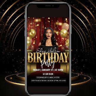 Red and Gold Birthday Party Invitation Inbjudningar