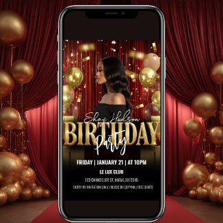 Red and Gold Birthday Party Invitation Inbjudningar