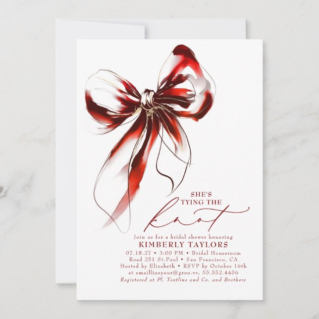 Red and Gold Bow Elegant Whimsical Bridal Shower Inbjudningar (Framsida)