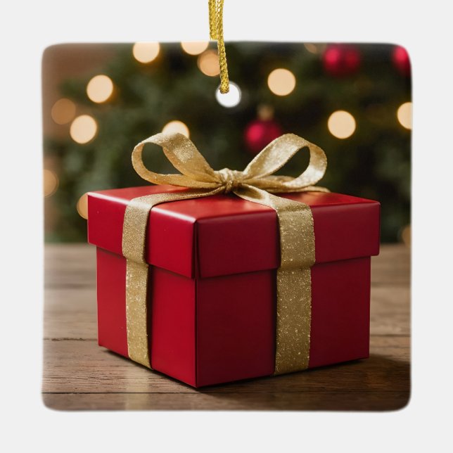 Red And Gold Christmas Gift Julgransprydnad Keramik (Framsida)