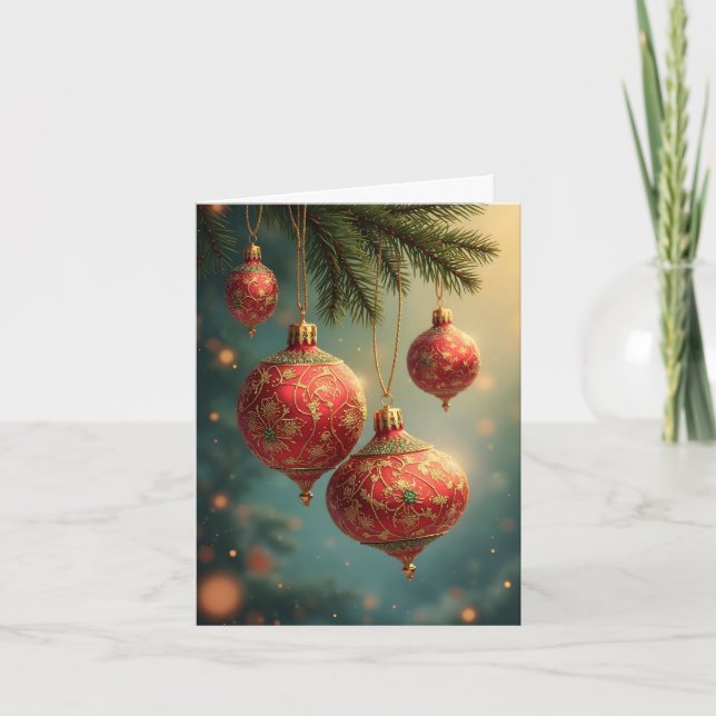 Red and Gold Christmas Ornaments Helgkort (Framsida)