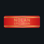 Red and Gold Cigar Band Label Returadress Etikett<br><div class="desc">This simple and elegant label design has been created to use as a custom cigar band for a wedding, anniversary or engagement party. It has a bright red background with elegant gold text template to personalize with your text. This label can be used on cigars, pretzel sticks, or any large...</div>