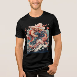 Red and Gold Dragon Over Stormy Sea T Shirt