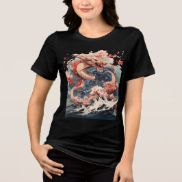 Red and Gold Dragon Over Stormy Sea T Shirt