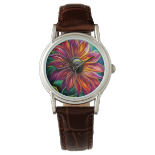 Red and Gold filigree Sunflower Armbandsur