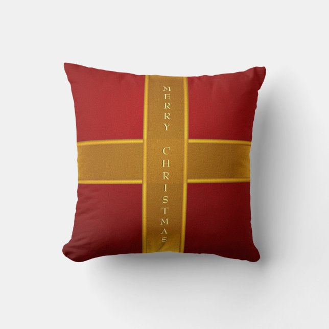 Red and Gold Gift Wrapped Merry Christmas Design Kudde (Framsida)