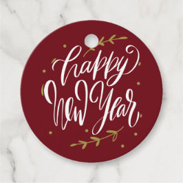 Red and Gold Happy New Year Calligraphy Wreath Gåvor Etiketter