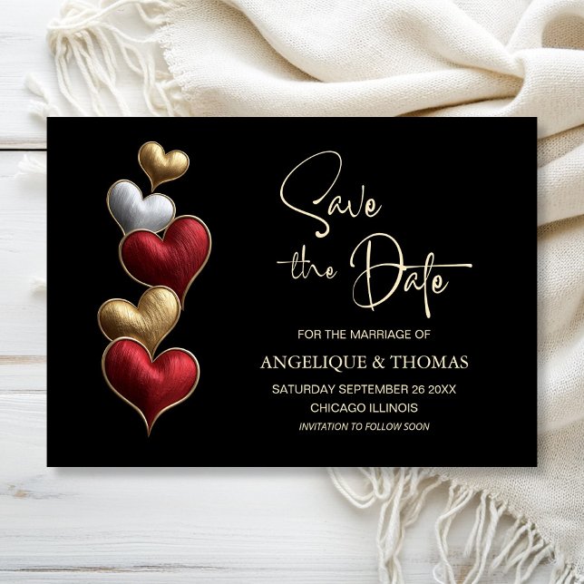 Red and Gold Hearts Wedding Save the Date Spara Datumet (Skapare uppladdad)