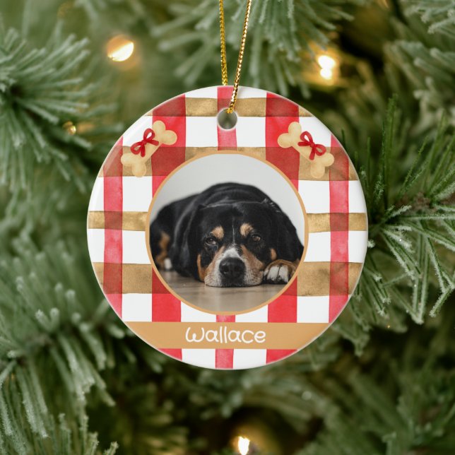 Red and Gold Plaid Round Pet Ornament (Träd)