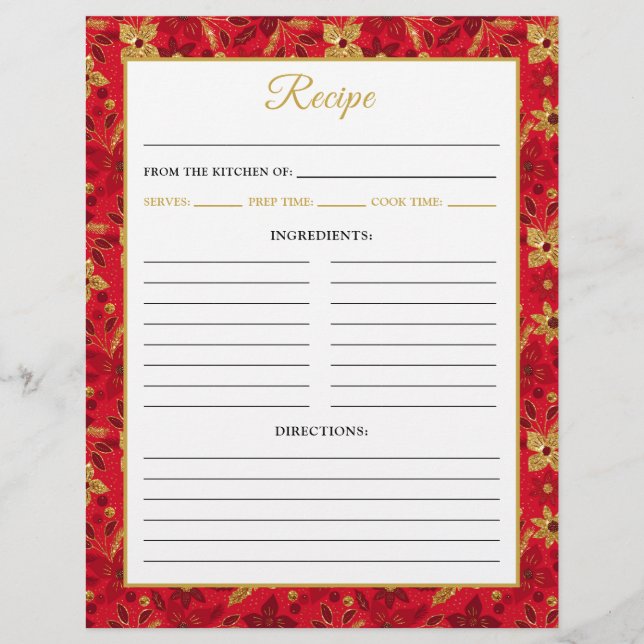 Red and Gold Poinsettia Flowers Recipe Page Reklamblad (Framsidan)