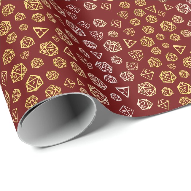 Red and Gold Roleplaying Dice Wrapping Paper Presentpapper (Rullad Hörn)