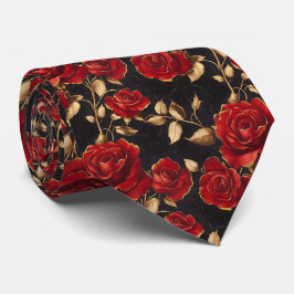 Red and Gold Roses On Black Slips