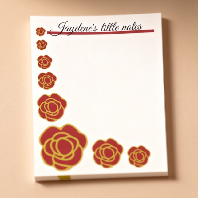 Red And Gold Roses  Post-it Block (Cute red roses with gold trip and the heading can be customized to whatever you want.)