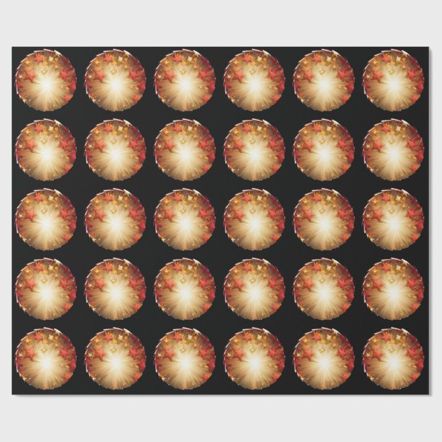 Red And Gold Stars With Bright Energy Burst Presentpapper (Platt)