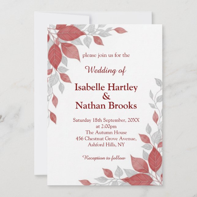 Red and Gray Fall Wedding Invitation Inbjudningar (Framsida)