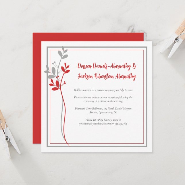 Red and Gray Modern Botanical Reception Only | Inbjudningar (Fram/Back In Situ)