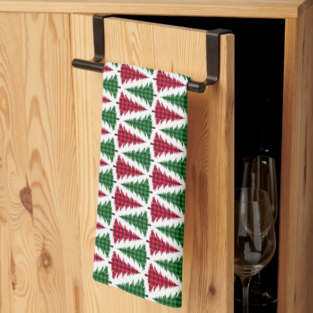 Red and Green Buffallo Plaid Christmas Tree Kökshandduk (Thirds Fold)