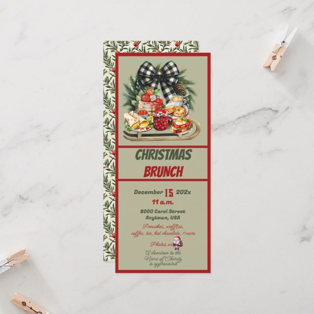Red and Green Christmas Design Brunch Invitation Inbjudningar (Fram/Back In Situ)