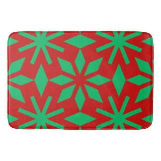 Red and Green Christmas Snowflakes Pattern Badrumsmatta