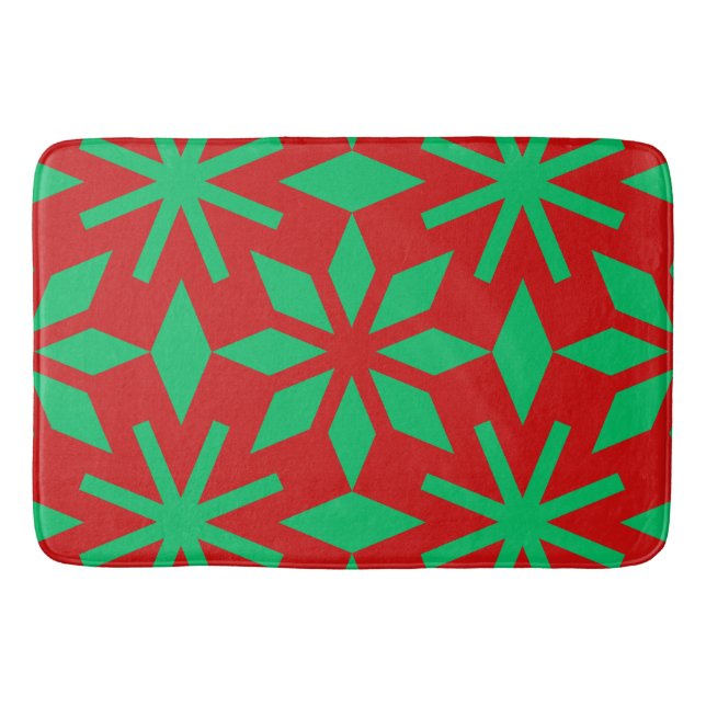 Red and Green Christmas Snowflakes Pattern Badrumsmatta (Framsidan)