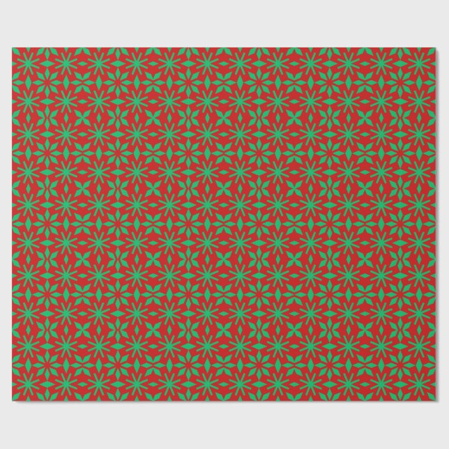 Red and Green Christmas Snowflakes Pattern Presentpapper (Platt)