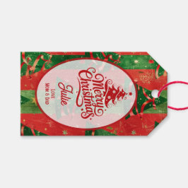 Red and Green Christmas Trees Presentetikett