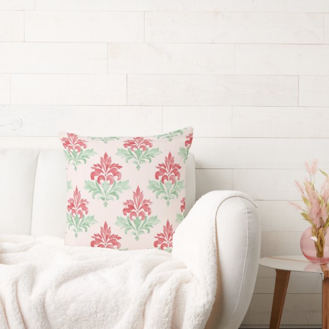 Red and Green Grandmillennial Christmas Damask Kudde (Soffa)