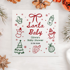 Red and Green Hand Drawn Christmas Baby Shower Pappersservett