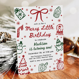 Red and Green Hand Drawn Christmas Birthday Party Inbjudningar