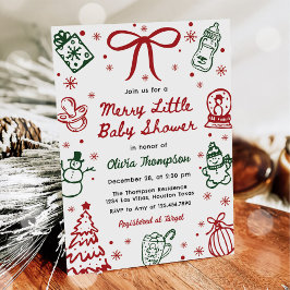 Red and Green Hand Drawn Merry Little Baby Shower Inbjudningar