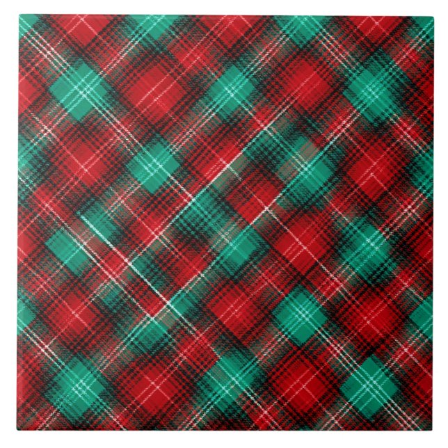 Red and green holiday plaid kakelplatta (Framsidan)