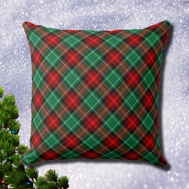 Red and Green Holiday Plaid Throw Pillow Kudde (Holiday Red Green Plaid Throw Pillow)