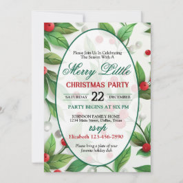 Red and Green Holly Christmas Party Invitation Inbjudningar